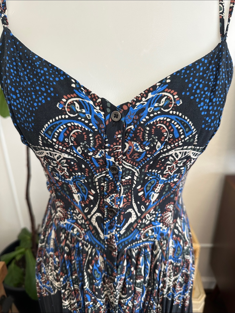 Free People Black Maxi Dress with Blue & Cream Paisley Print - Picture 2 of 14